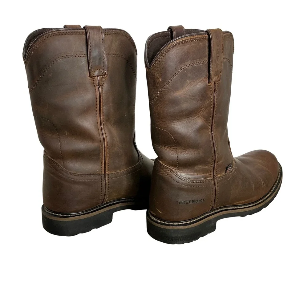 Justin WK4960‎ Waterproof Brown Leather Pull-On Work Boots Men's 11.5D Soft Toe